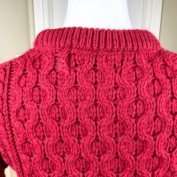 Aran Sweater Market Sweater Wool Red Cable Knit (XL KIDS) - Picture 8 of 8